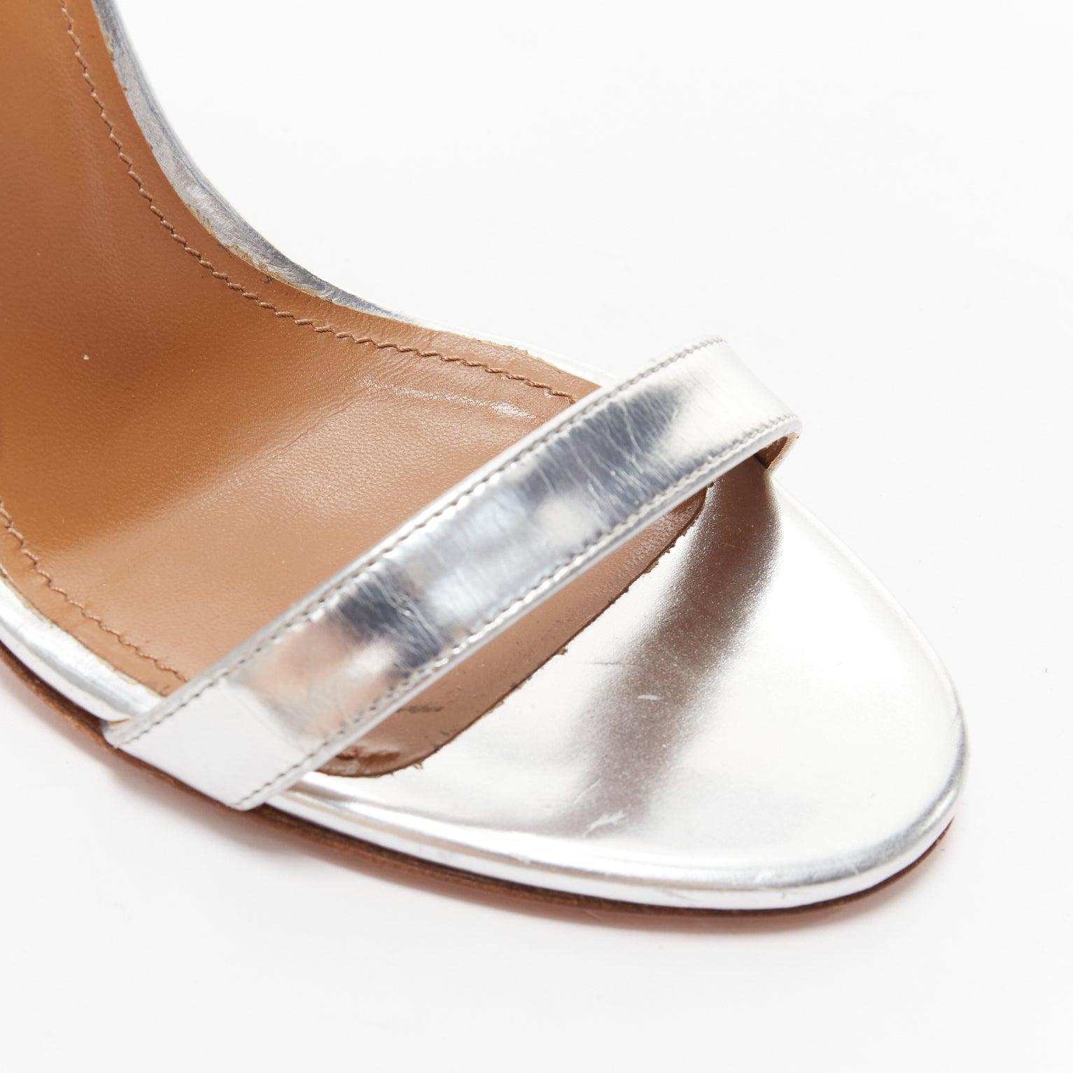 AQUAZZURA dangling crystal chandelier silver leather strappy heel sandals EU36.5 For Sale 3
