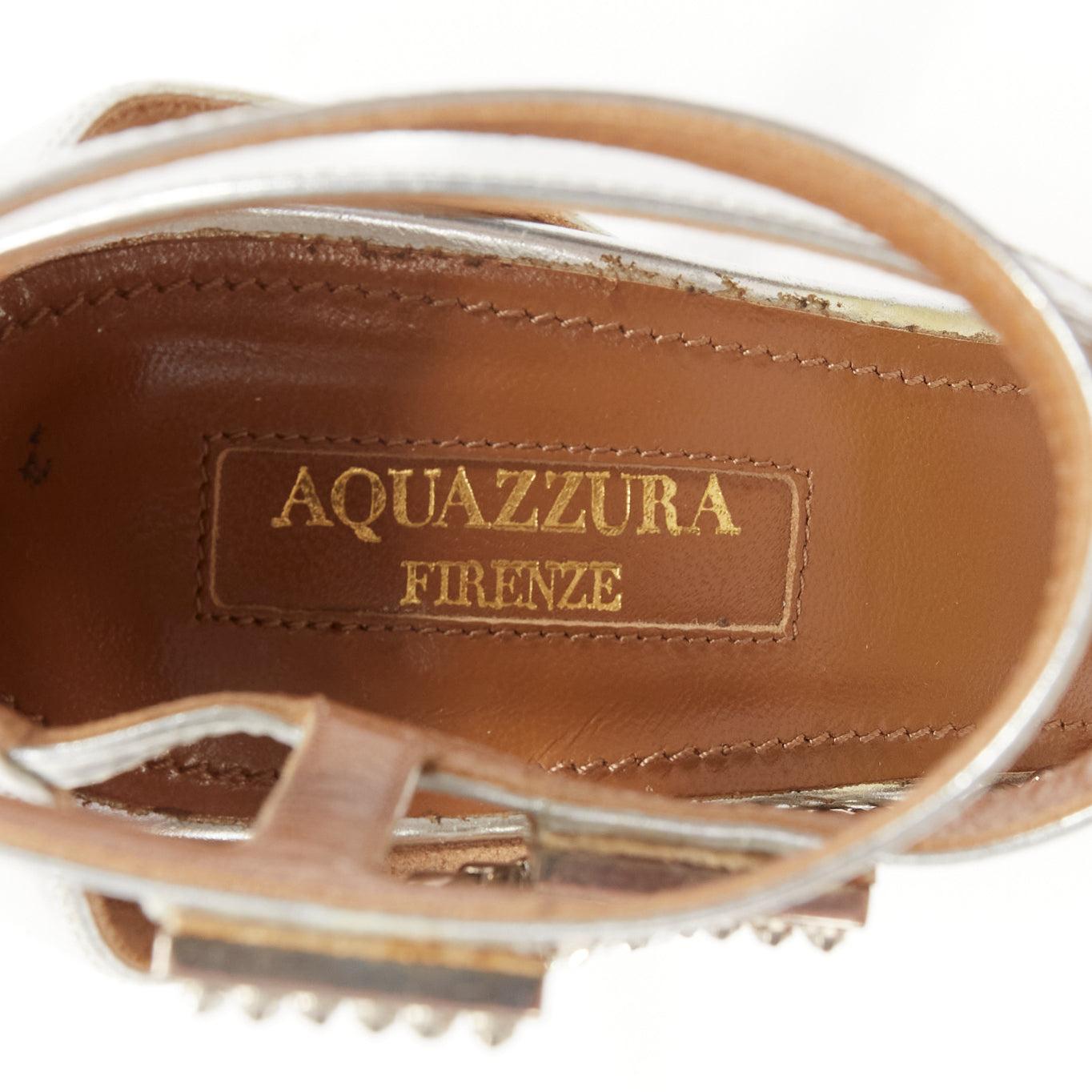 AQUAZZURA dangling crystal chandelier silver leather strappy heel sandals EU36.5 For Sale 4