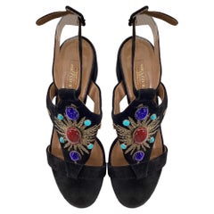 Aquazzura Desert Sun Embellished Sandal Heels in Black Suede