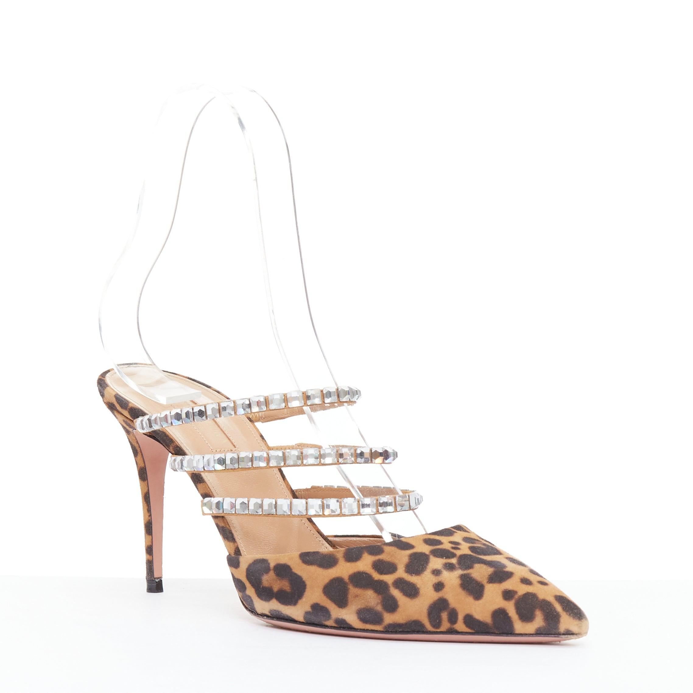 AQUAZZURA Donata brown leopard suede crystal straps mules EU39
Reference: JHDN/A00013
Brand: Aquazzura
Model: Donata
Material: Suede
Color: Brown, Clear
Pattern: Leopard
Closure: Slip On
Lining: Nude Leather
Extra Details: Stiletto heels.
Made in: