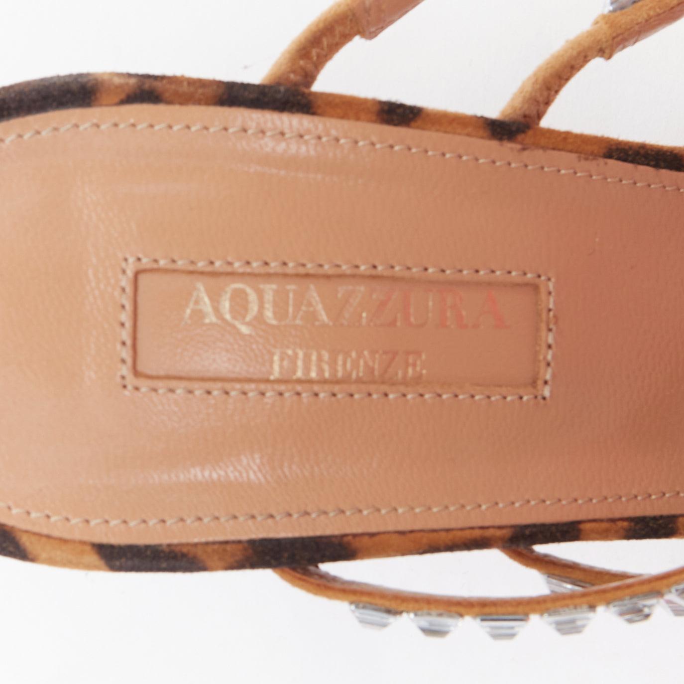 AQUAZZURA Donata brown leopard suede crystal straps mules EU39 For Sale 4