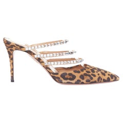 Aquazzura Donata marrone leopardata in pelle scamosciata con cinturini di cristallo mules EU39
