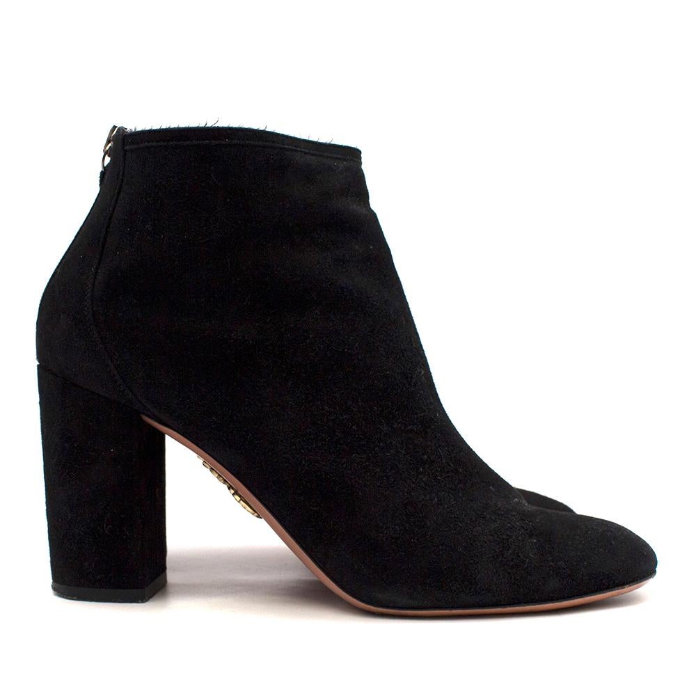 Aquazzura Downtown Black Suede Ankle Boots

- Black, suede ankle boots
- Mid-high block heel
- Zip fastening closure at back 
- Round toe
- Tan leather insole with signature logo

Please note, these items are pre-owned and may show some signs of