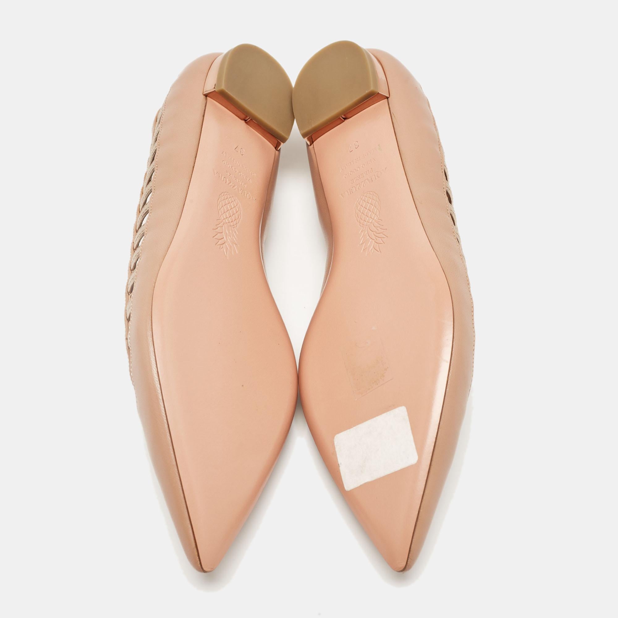 Aquazzura Dusty Pink/Copper Leather Le Parisien Ballet Flats Size 37 For Sale 2