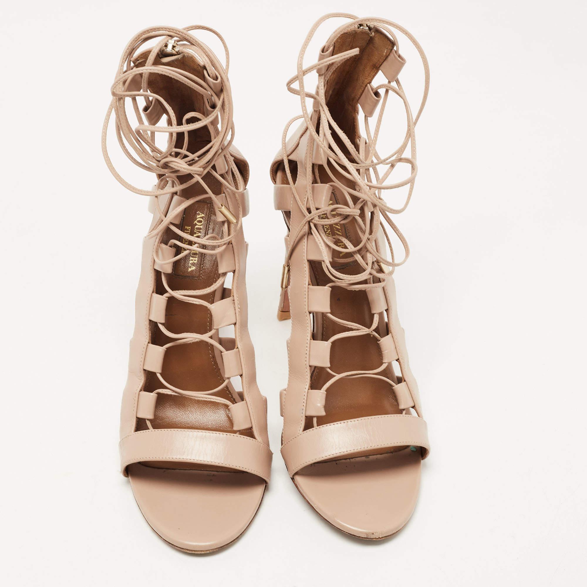 Beige Aquazzura Dusty Pink Leather Amazon Sandals Size 39