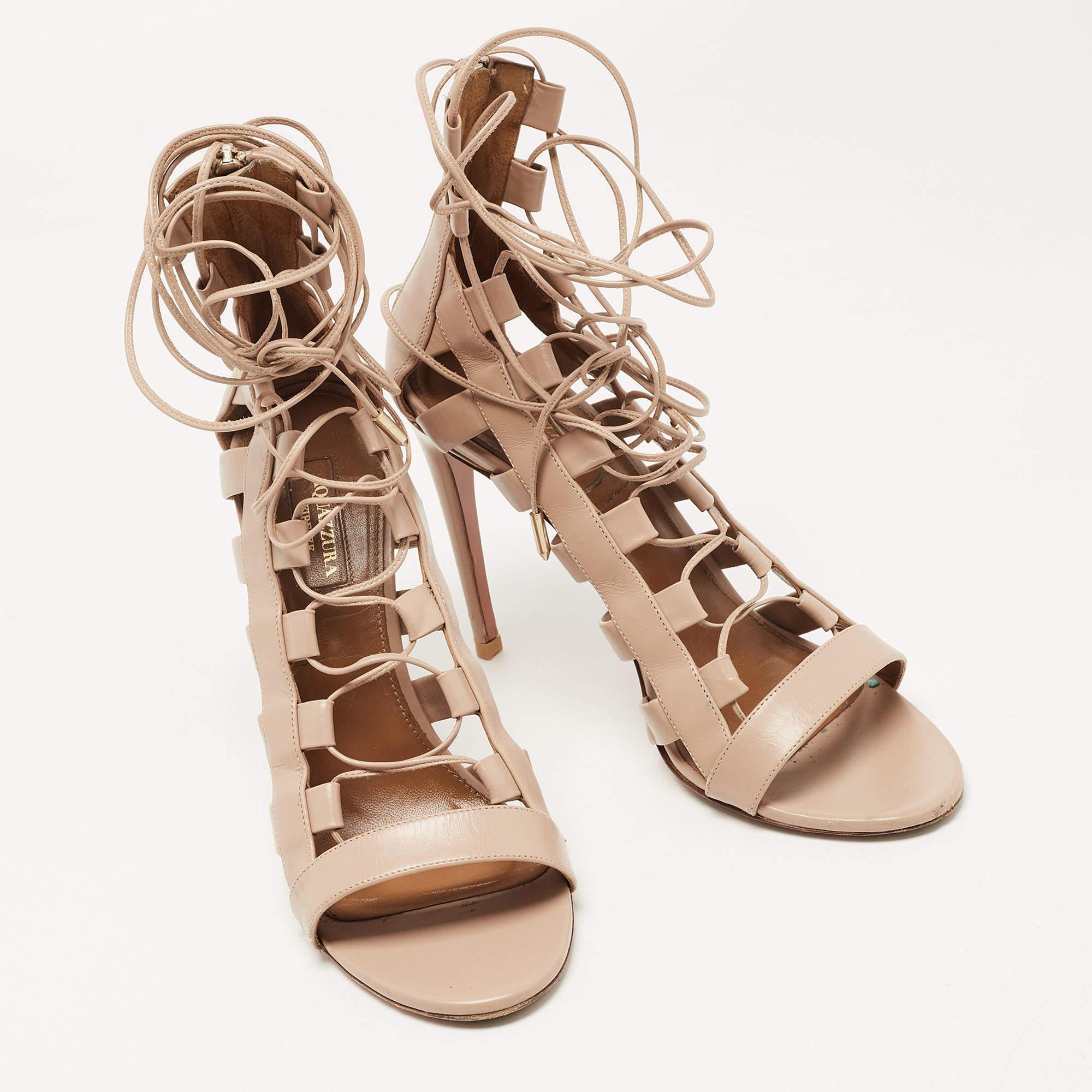 Aquazzura Dusty Pink Leather Amazon Sandals Size 39 In Good Condition In Dubai, Al Qouz 2