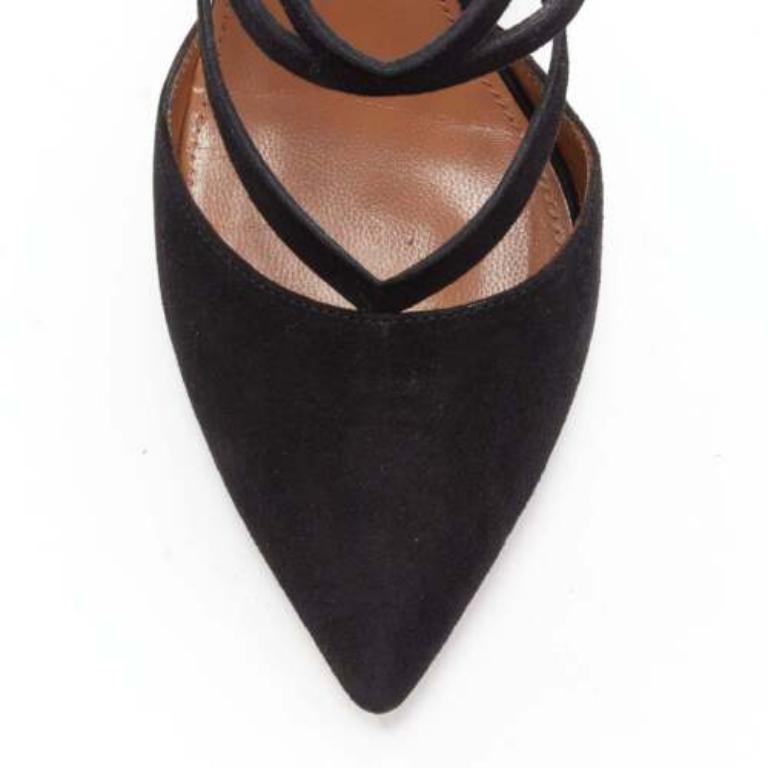 AQUAZZURA Electric black suede criss cross strappy booties pump EU38 For Sale 1