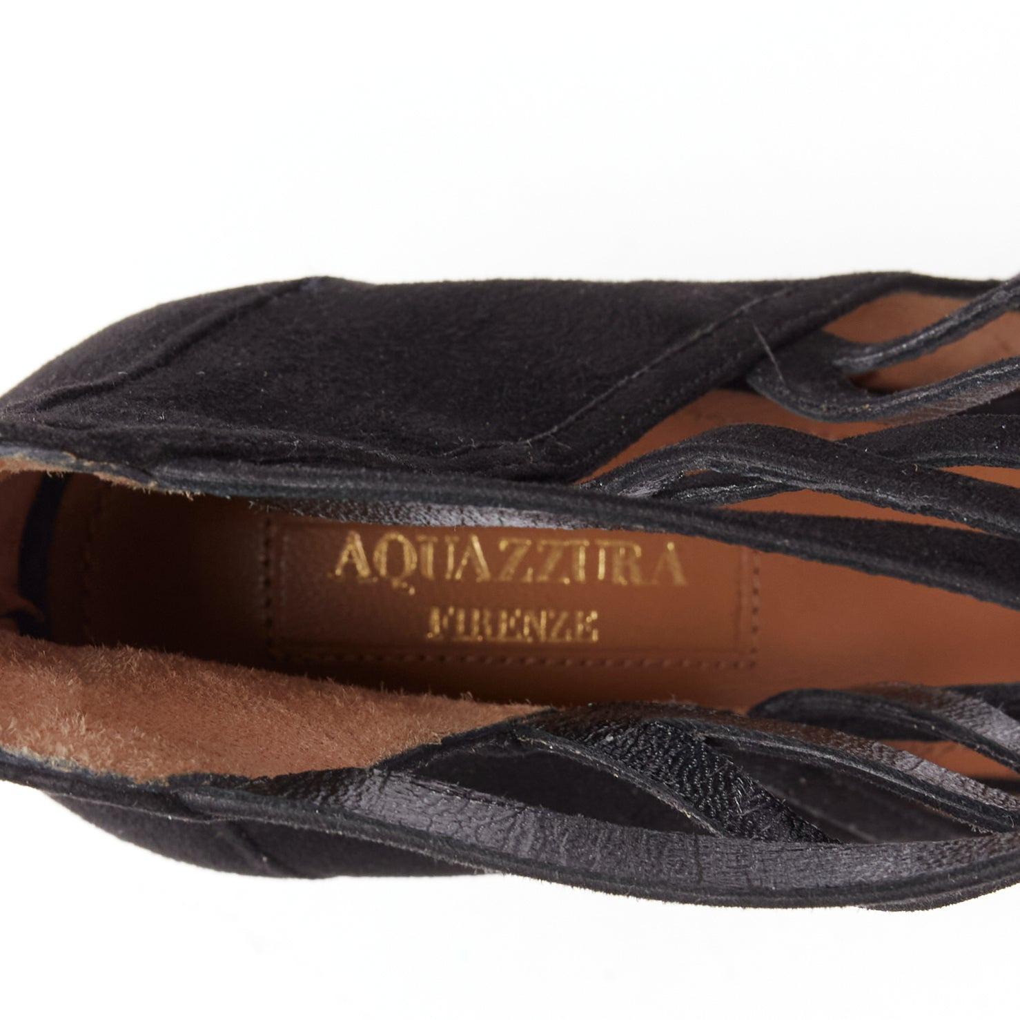 AQUAZZURA Electric black suede criss cross strappy booties pump EU38 For Sale 4