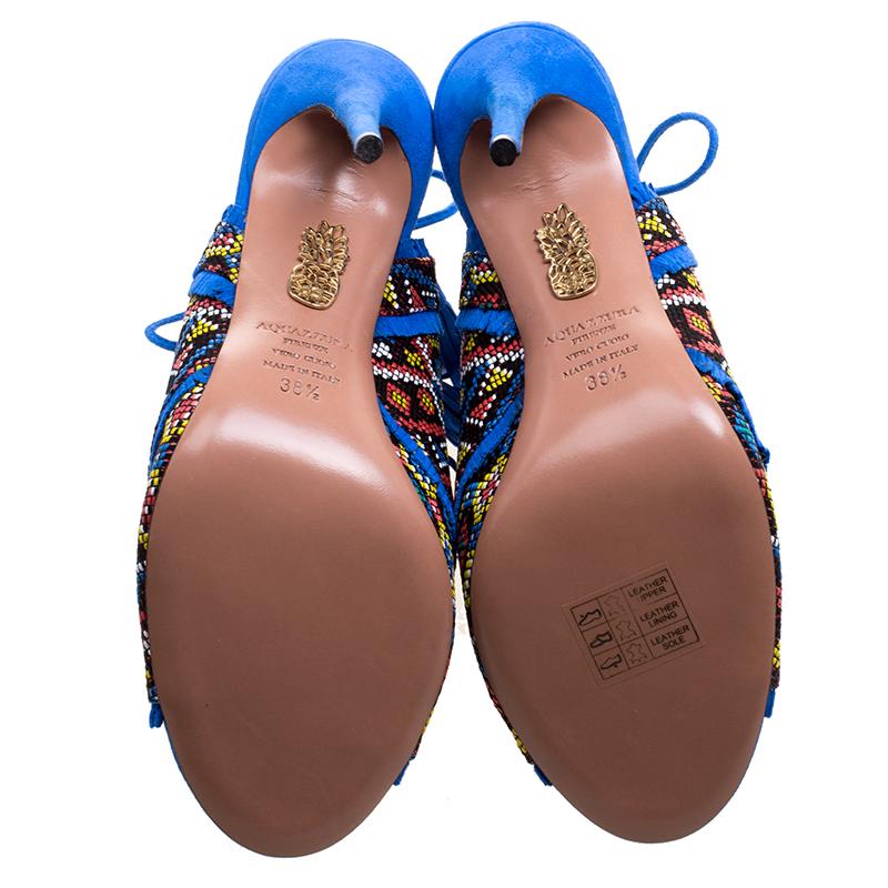 Aquazzura Embroidered Fabric and Suede Colorado Peep Toe Sandals Size 38.5 1