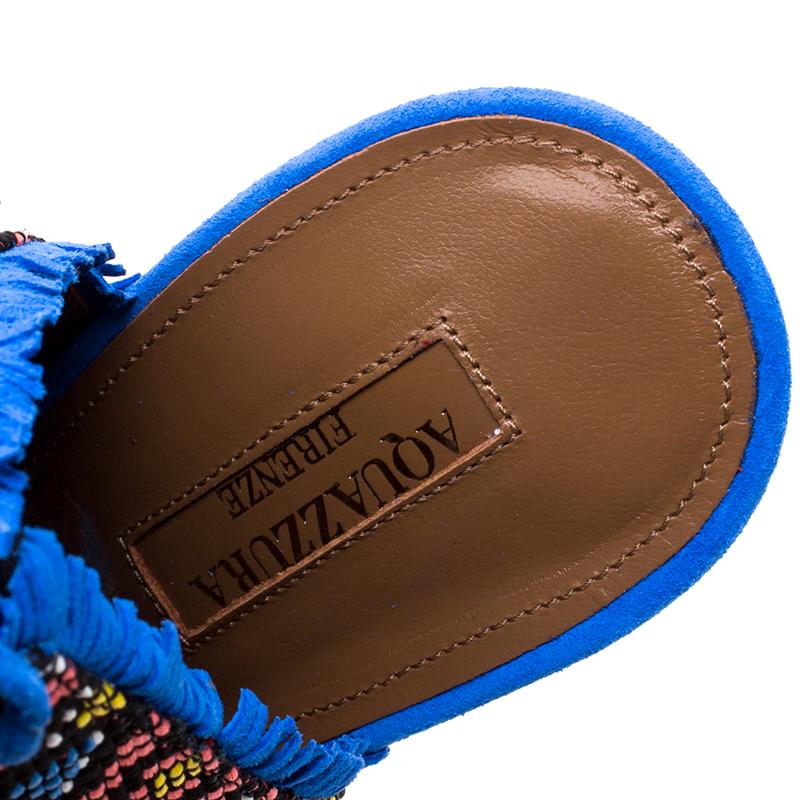 Aquazzura Embroidered Fabric and Suede Colorado Peep Toe Sandals Size 38.5 2