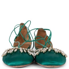 AQUAZZURA emerald green ALEXA CRYSTAL LACE-UP Flats Shoes 40 fit 39