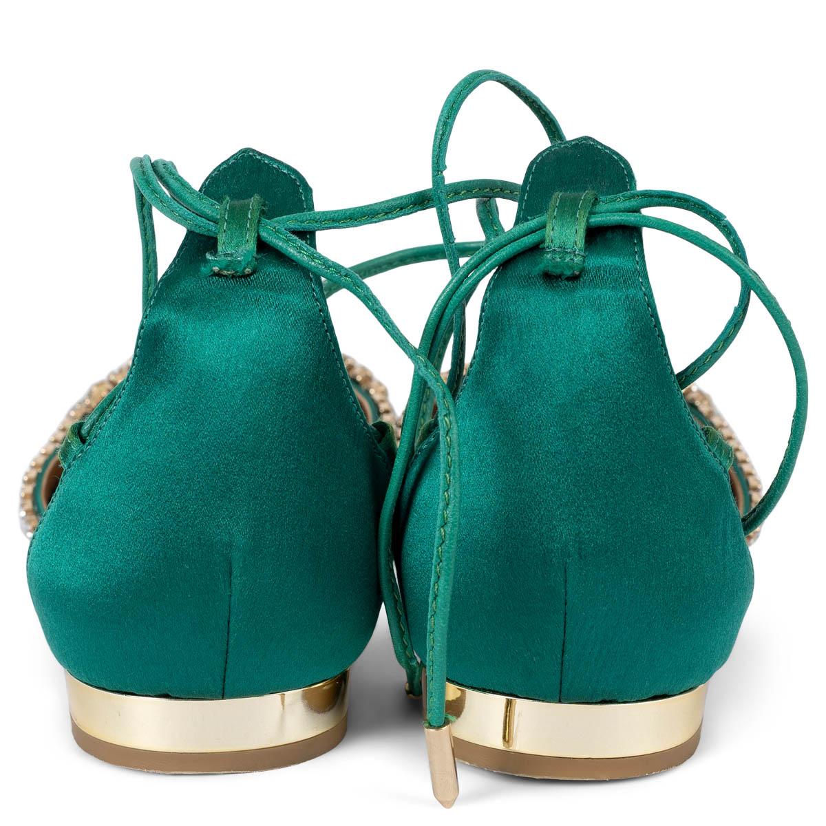 Women's AQUAZZURA emerald green ALEXA CRYSTAL LACE-UP Flats Shoes 40 fit 39 For Sale