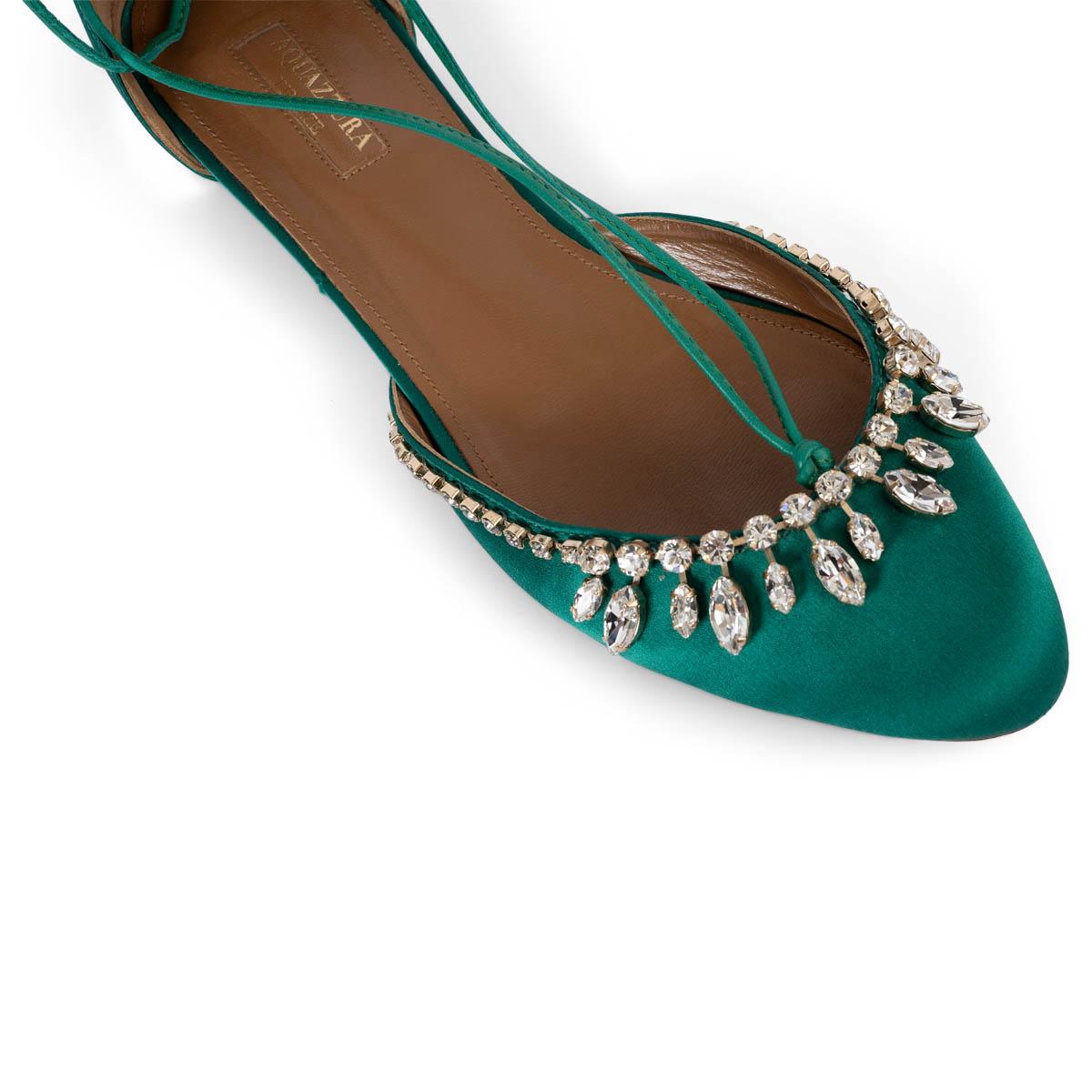 AQUAZZURA emerald green ALEXA CRYSTAL LACE-UP Flats Shoes 40 fit 39 For Sale 2