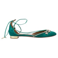 AQUAZZURA verde smeraldo ALEXA CRYSTAL LACE-UP Flats Shoes 40 fit 39