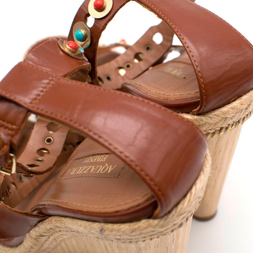 Aquazzura Espadrille Brown Leather Wedges  39  In Excellent Condition For Sale In London, GB