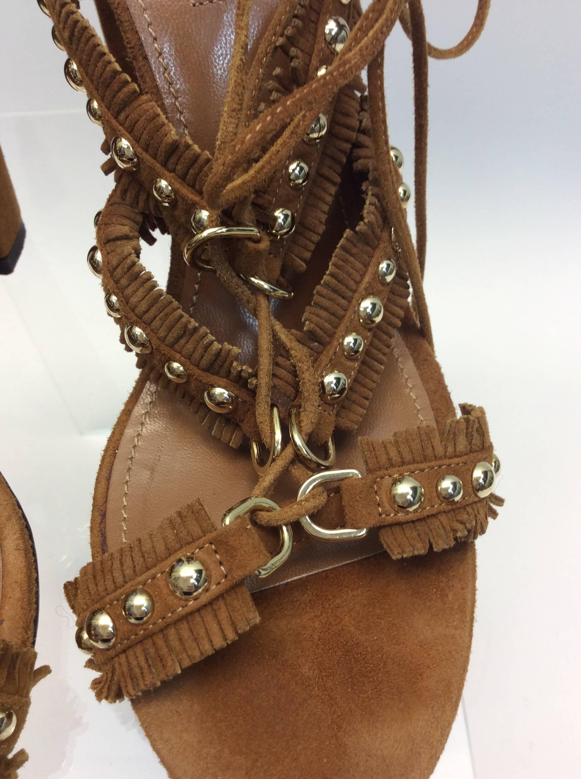 Women's Aquazzura Firenze Tan Suede Studded Sandal For Sale