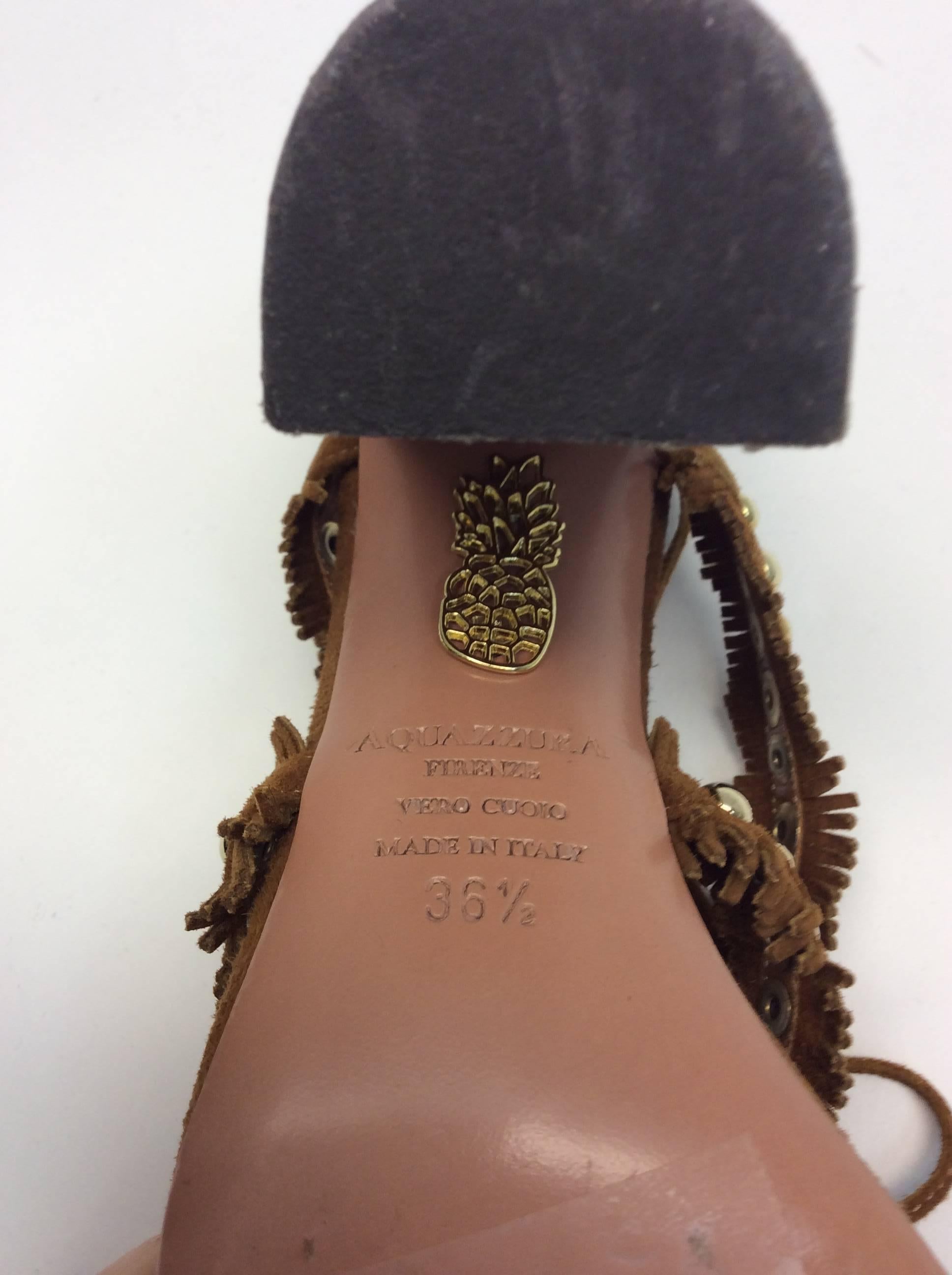 Aquazzura Firenze Tan Suede Studded Sandal For Sale 2