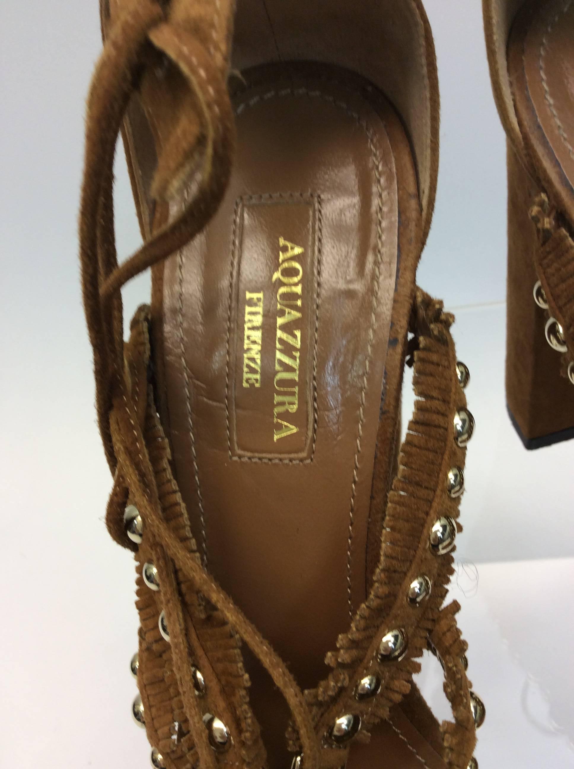 Aquazzura Firenze Tan Suede Studded Sandal For Sale 3