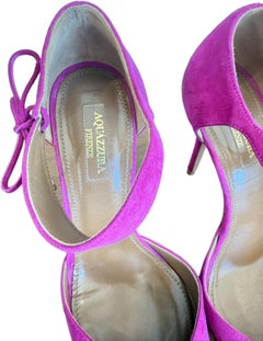 Aquazzura Fuchsia Suede Ankle Strap Heels Sz 37 US 7 Pointed Toe Stilettos Pumps