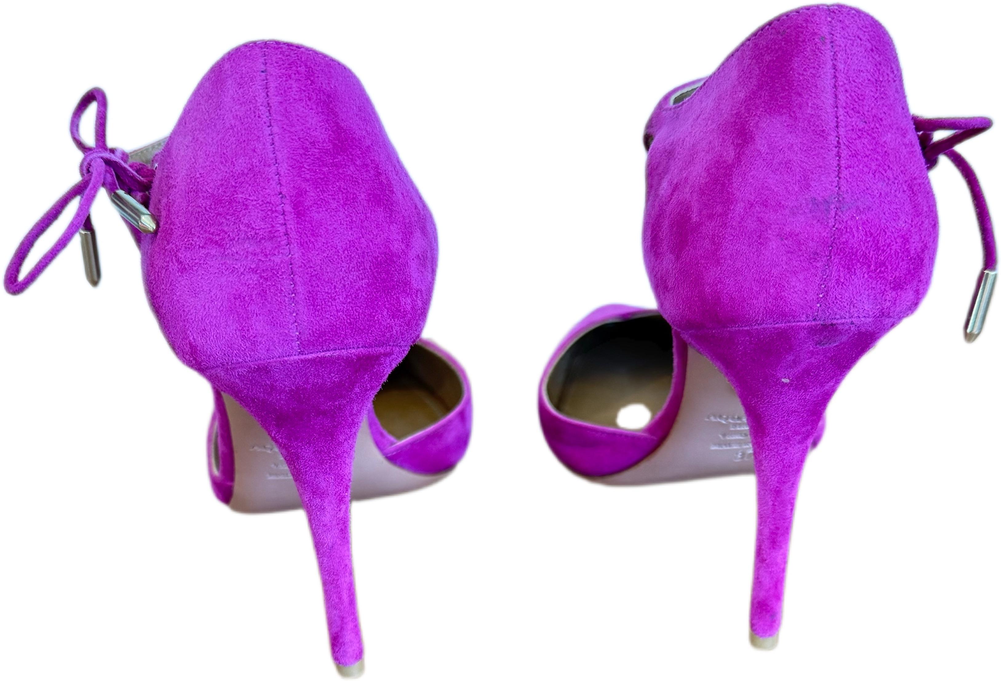 Women's Aquazzura Fuchsia Suede Ankle Strap Heels Sz 37 US 7 Pointed Toe Stilettos Pumps For Sale