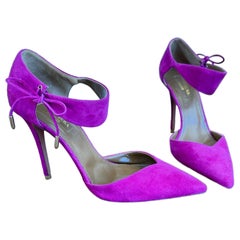 Aquazzura Fuchsia Suede Ankle Strap Heels Sz 37 US 7 Pointed Toe Stilettos Pumps