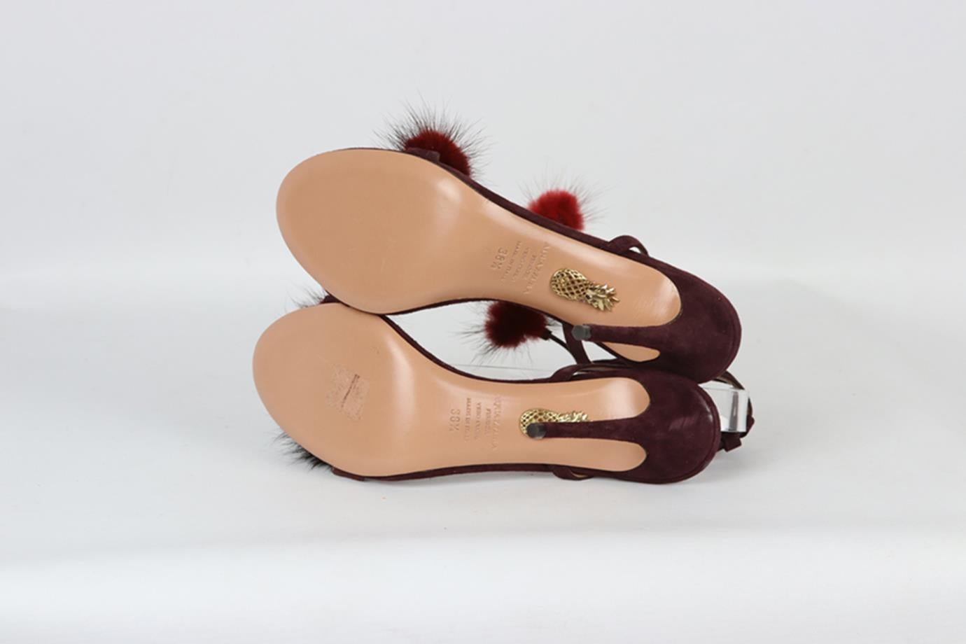 Women's Aquazzura Fur Trimmed Suede Sandals Eu 38.5 Uk 5.5 Us 8.5