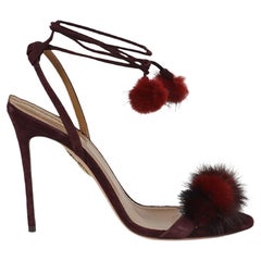 Aquazzura Fur Trimmed Suede Sandals Eu 38.5 Uk 5.5 Us 8.5