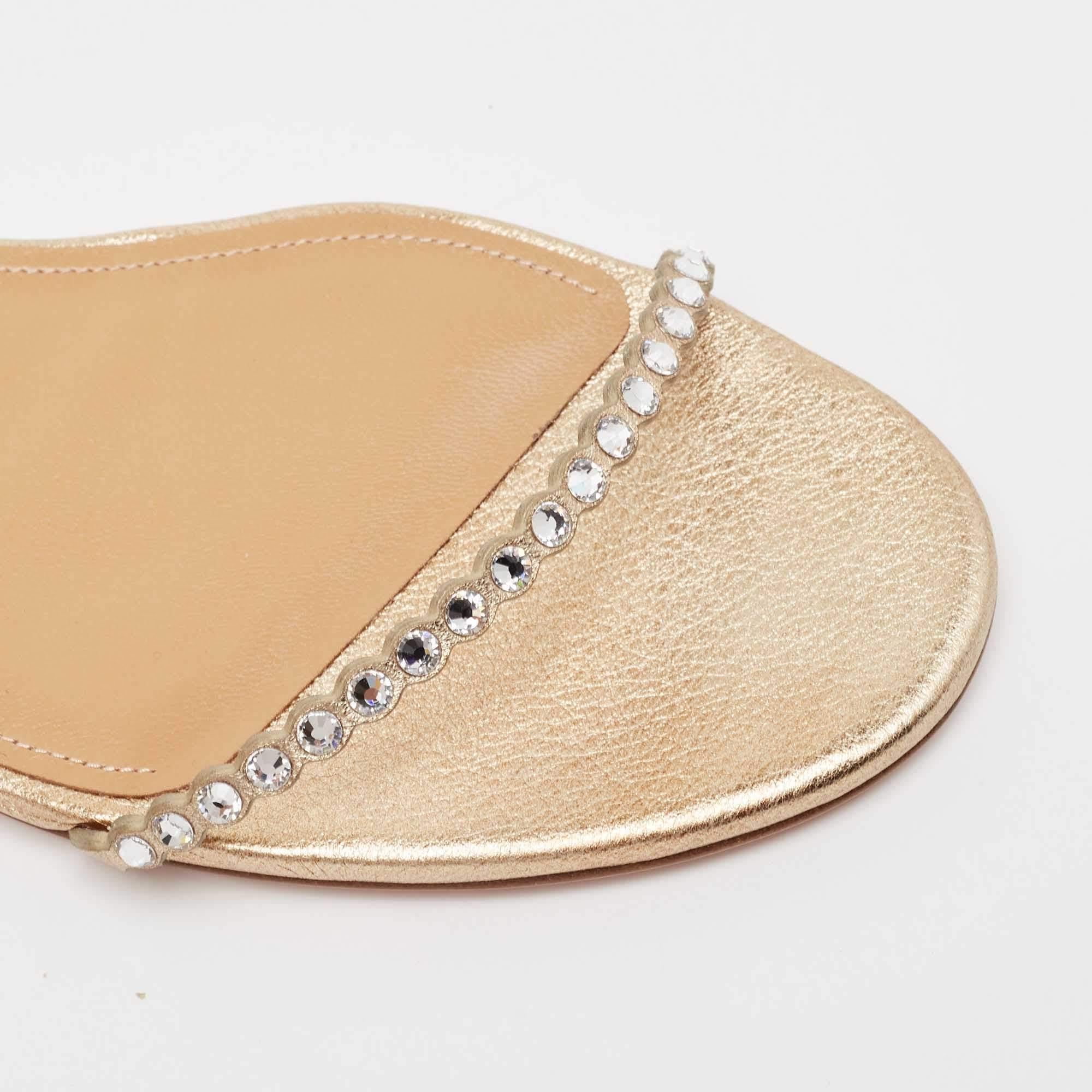 Aquazzura Gold Crystal Embellished Leather Mini Tequila Flat Sandals Size 40 3