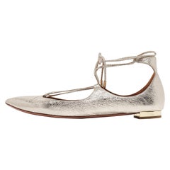 Aquazzura Gold Foil Leather Christy Ankle Wrap Ballet Flats Size 39