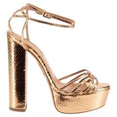 Aquazzura Gold Leather Embossed Snakeskin Sandals Size IT 36.5