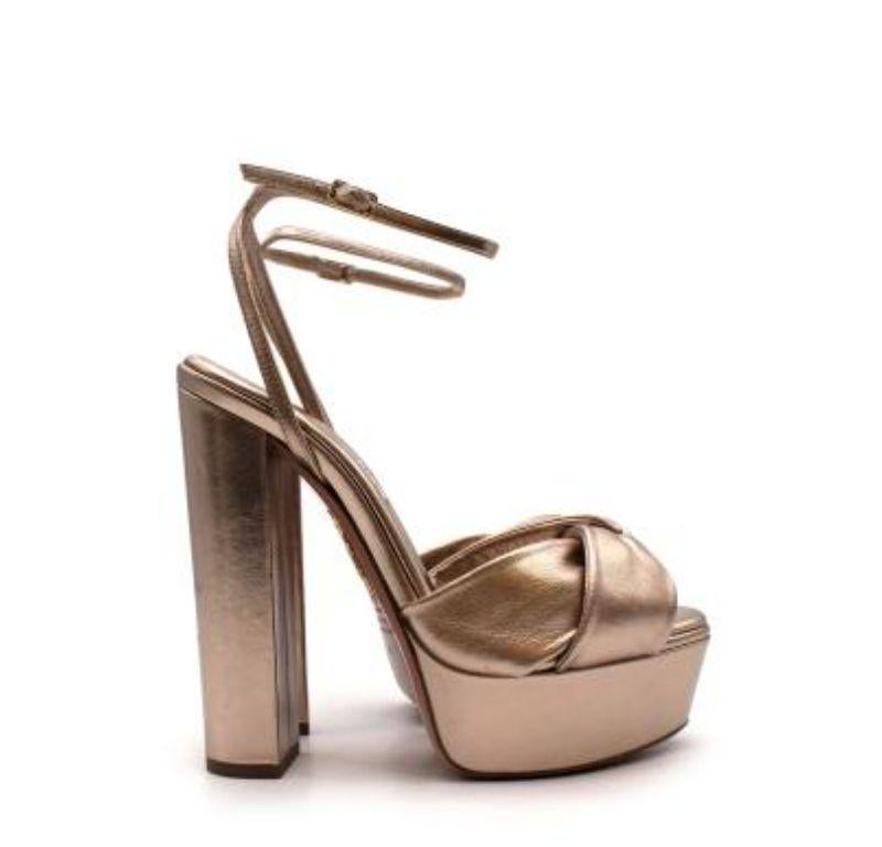 Aquazzura Gold Leather Platform Ollie 140 Heeled Sandals In Good Condition For Sale In London, GB