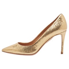 Aquazzura Gold Texture Leather Pointed Toe Pumps Size 35