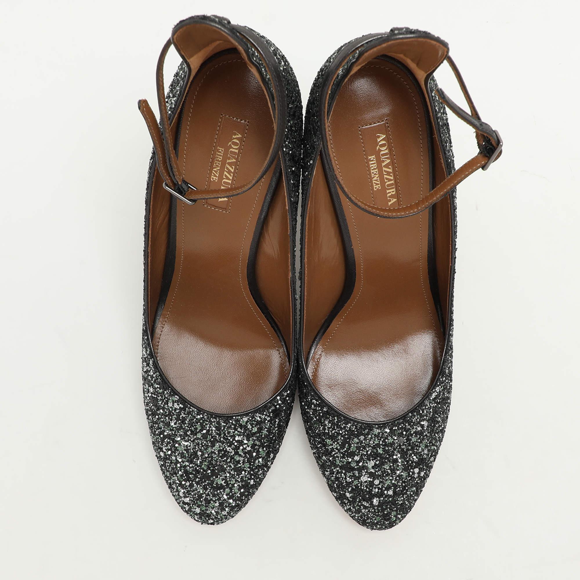 Bombas con correa al tobillo Alix de purpurina verde Aquazzura Talla 40 Negro en venta