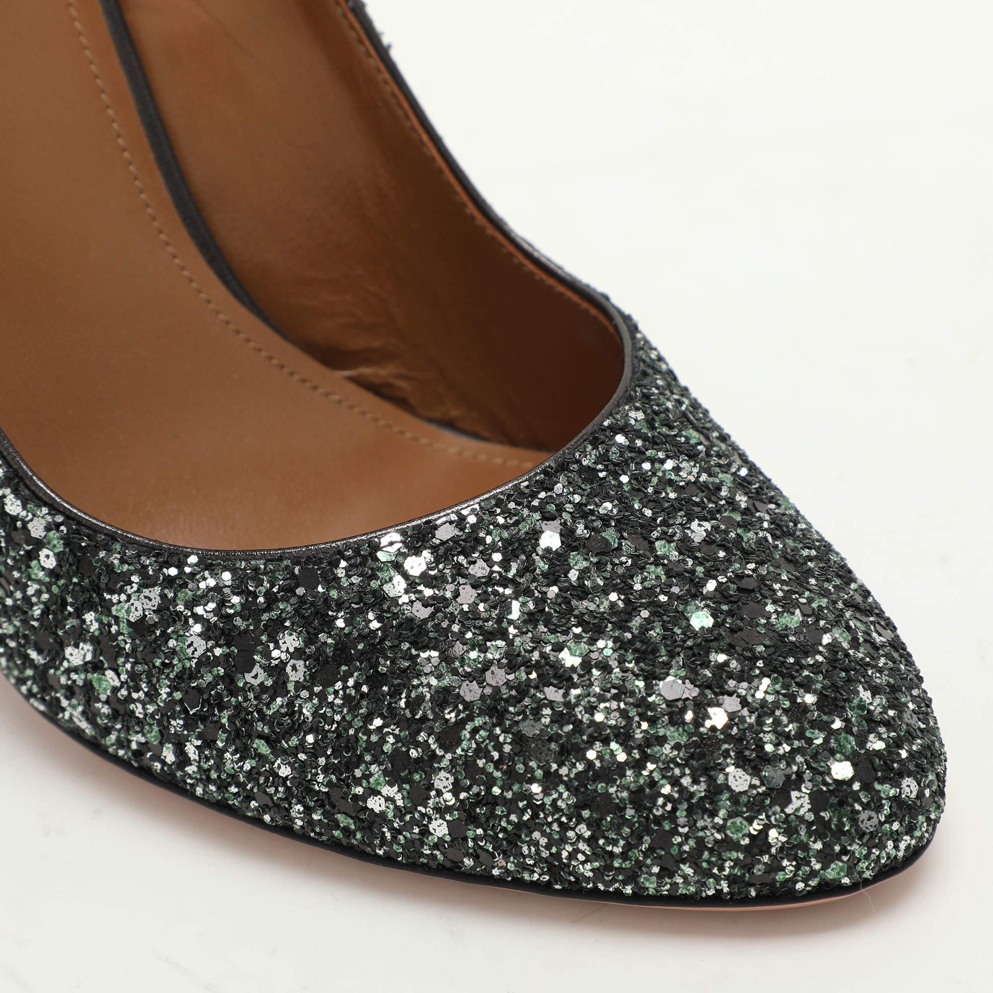 Bombas con correa al tobillo Alix de purpurina verde Aquazzura Talla 40 en venta 2