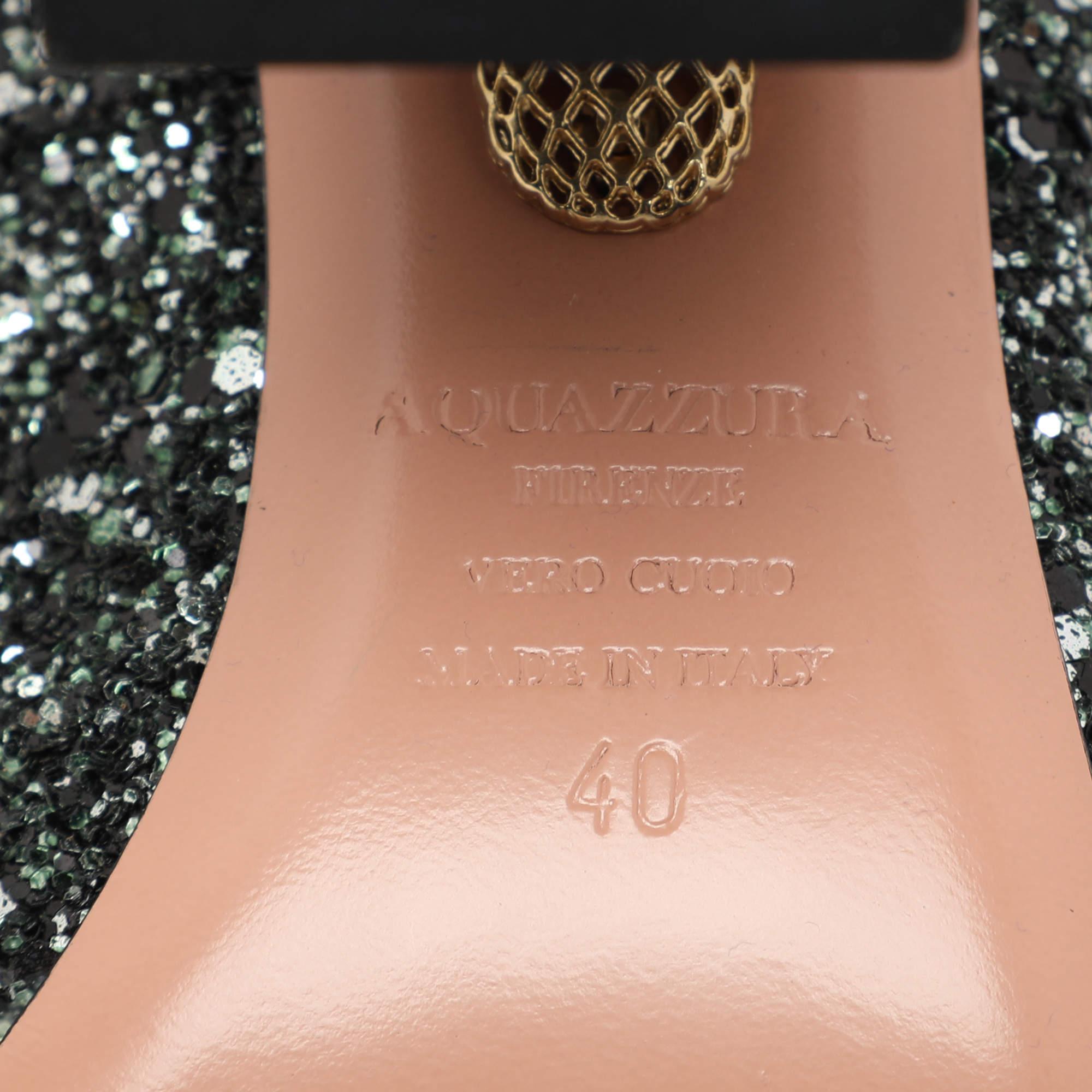 Bombas con correa al tobillo Alix de purpurina verde Aquazzura Talla 40 en venta 3
