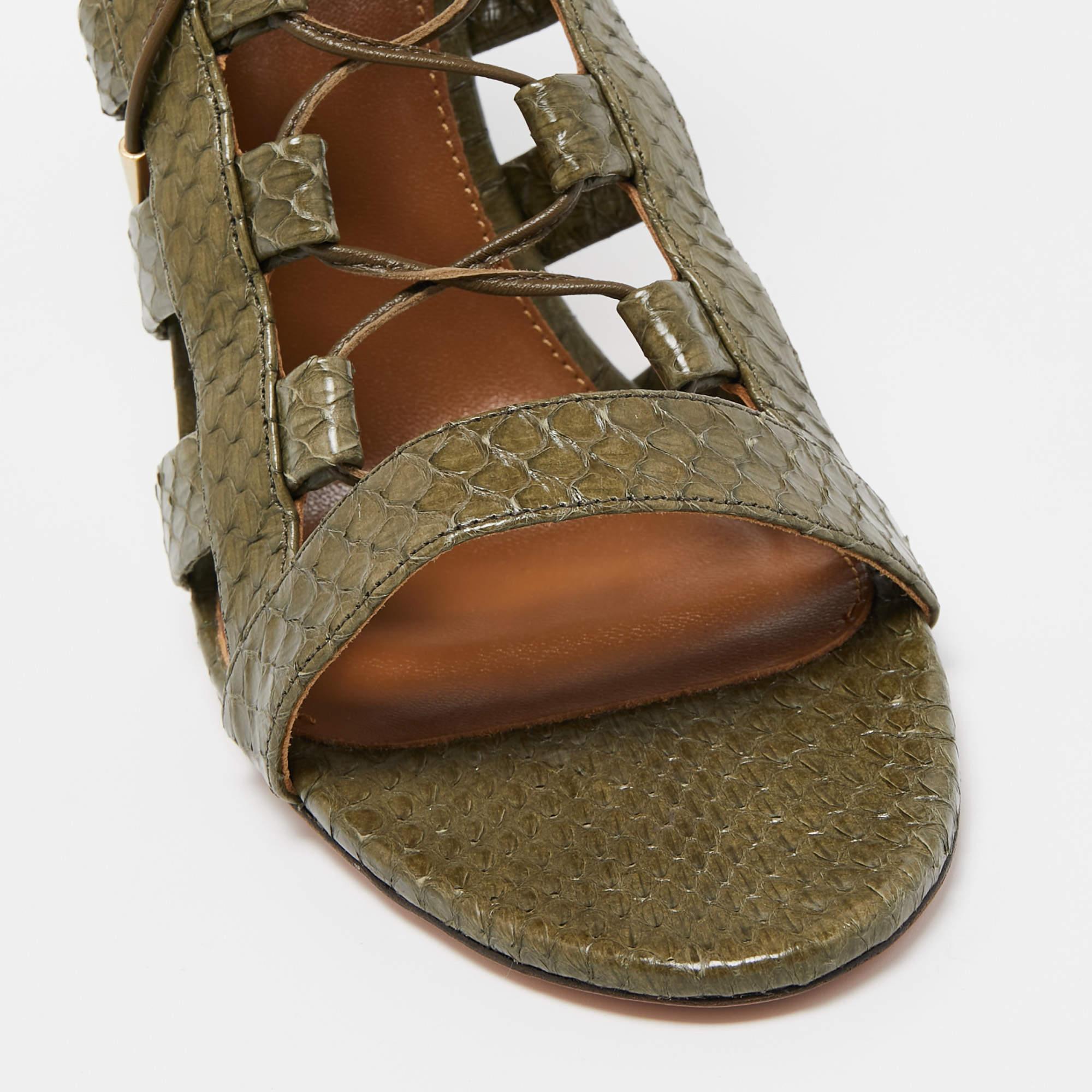 Aquazzura Green Python Amazon Lace Up Open Toe Sandals Size 41 1