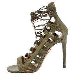 Aquazzura Sandali Open Toe in pitone verde Amazzonia Taglia 41