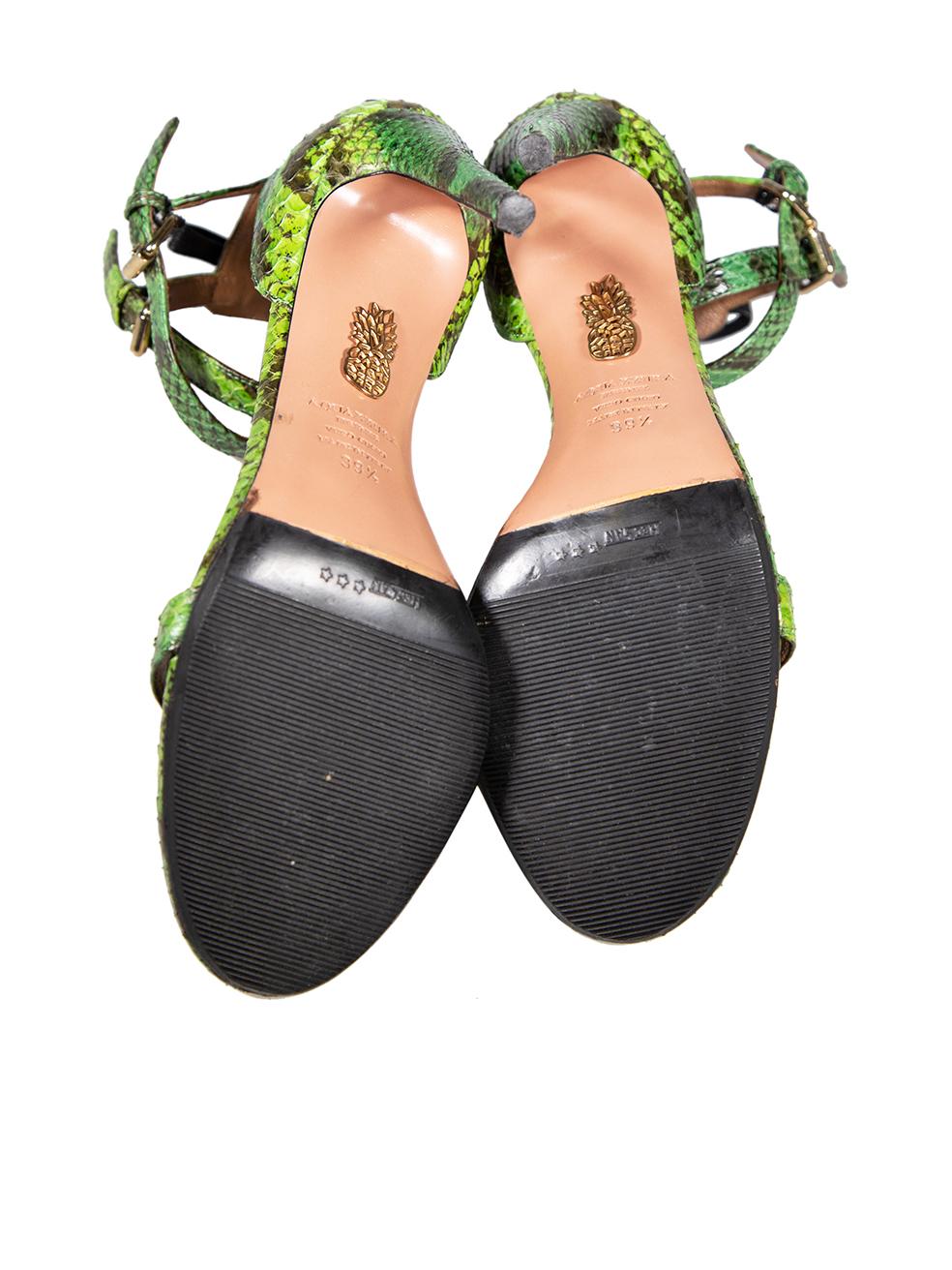 Women's Aquazzura Green Snakeskin Laced Heeled Sandals Size IT 39.5 For Sale