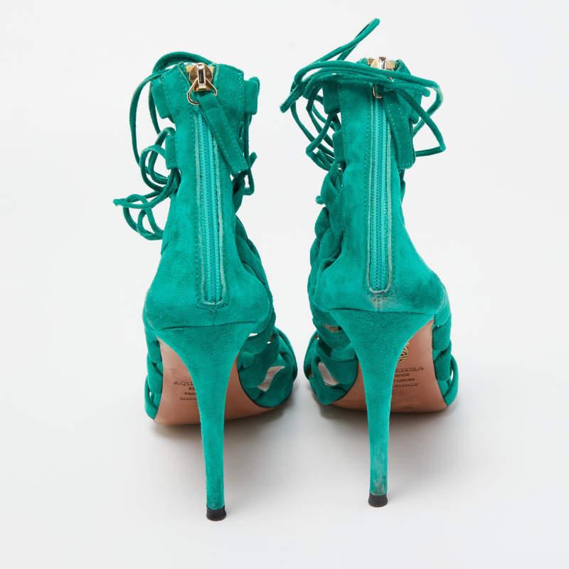 Aquazzura Green Suede Amazon Gladiator Sandals Size 40 For Sale 1
