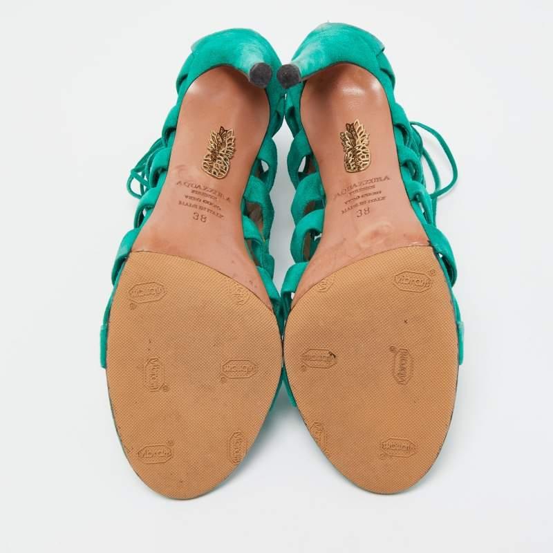 Aquazzura Green Suede Amazon Lace Up Sandals Size 38 For Sale 2