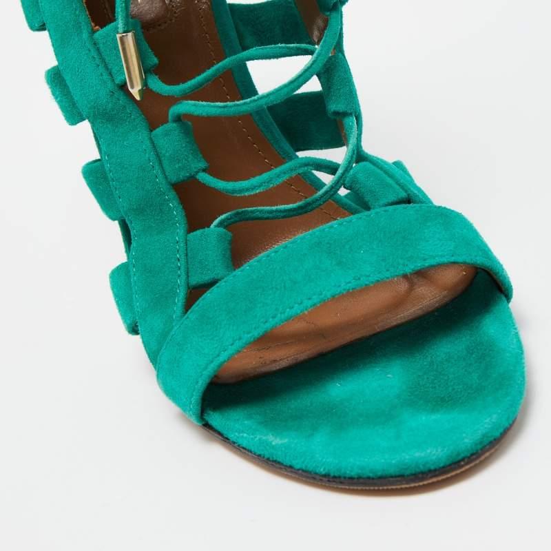 Aquazzura Green Suede Amazon Lace Up Sandals Size 38 For Sale 3