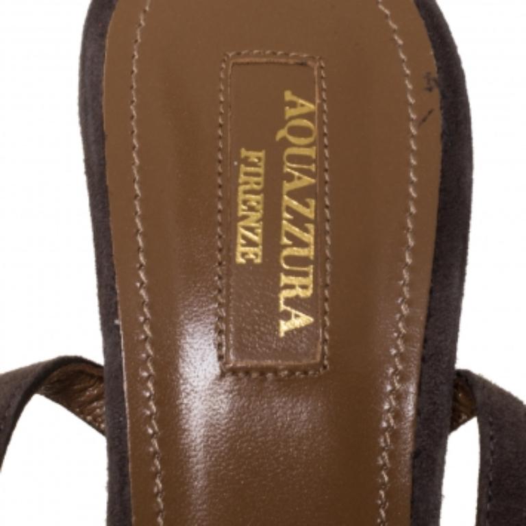 Aquazzura Grey Mink Fur and Suede Wild Russian Ankle Wrap Sandals Size 39 For Sale 2
