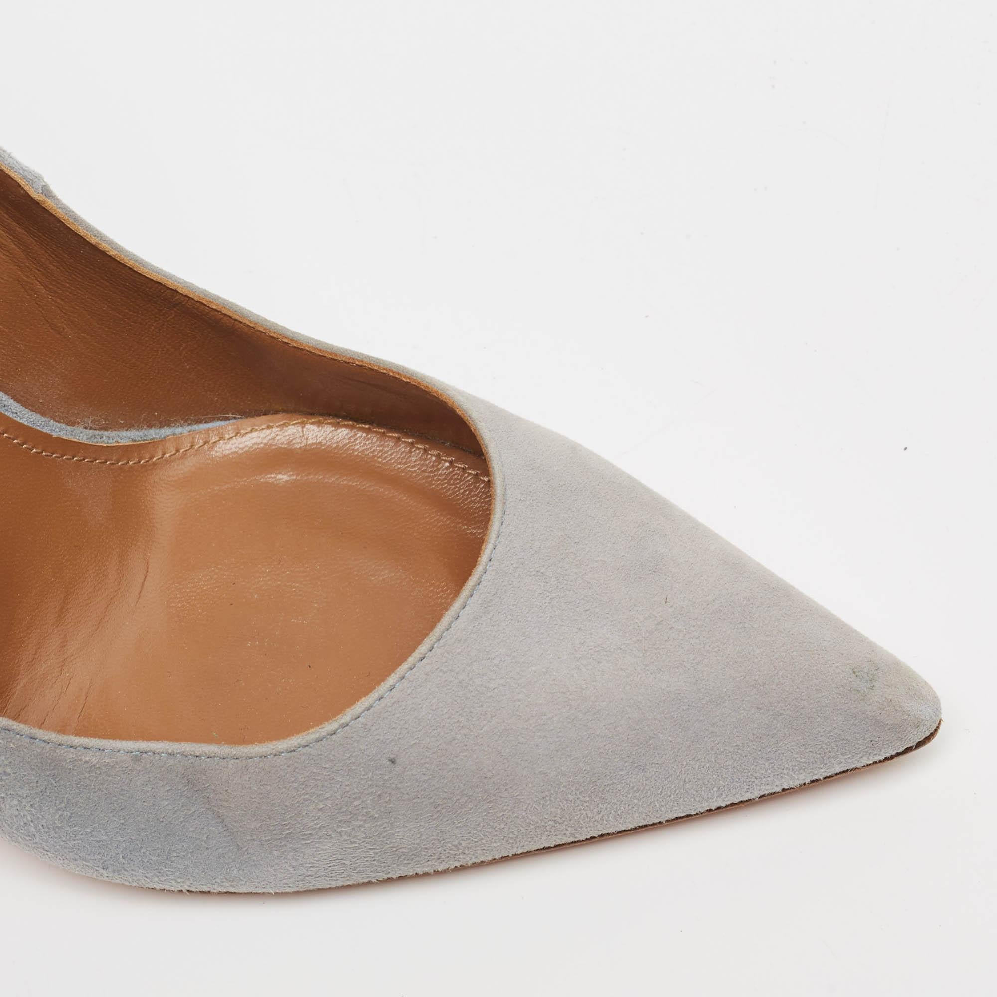 Aquazzura Grey Suede Bow Fringe Pumps Size 35 For Sale 3