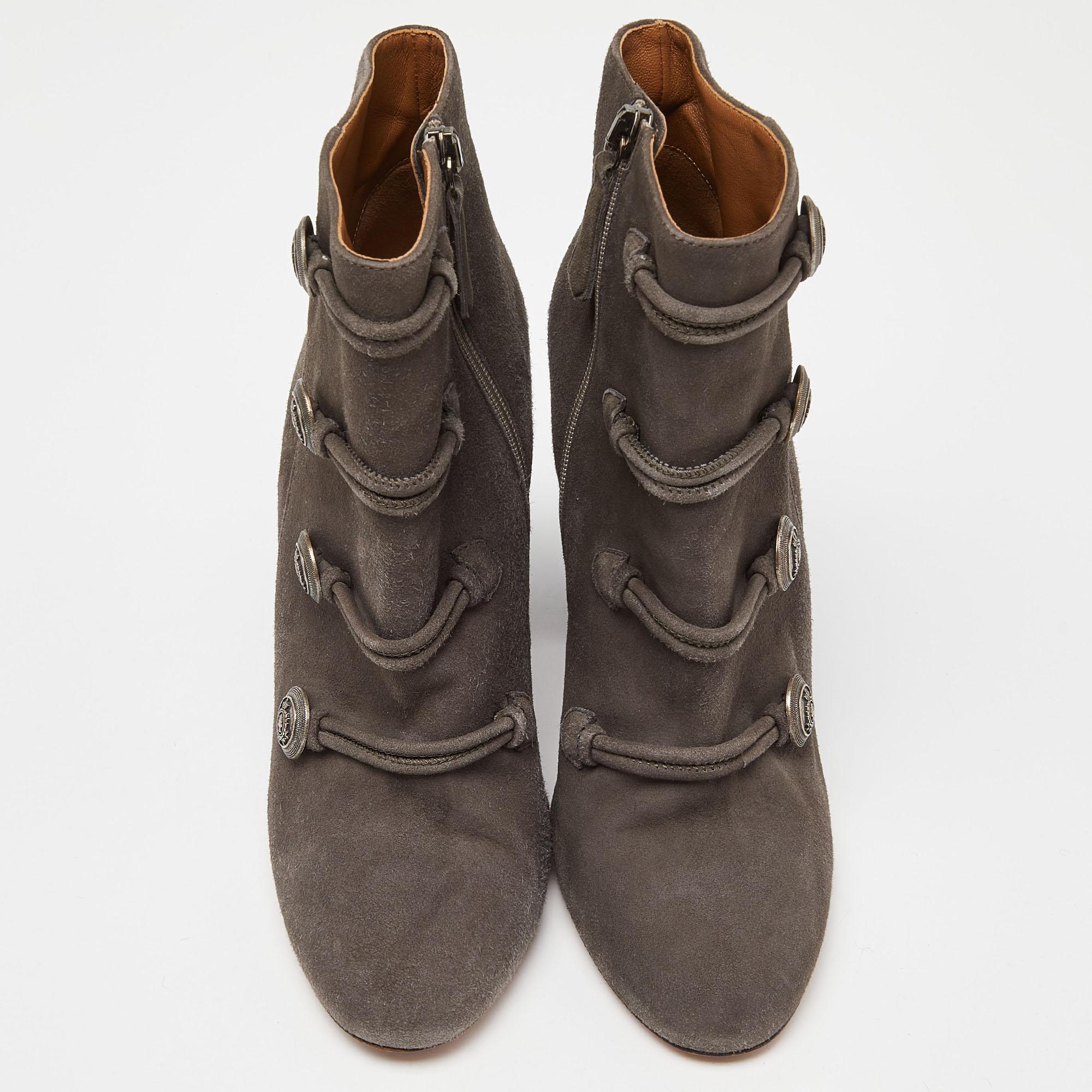 Noir Aquazzura - Bottines grises avec détails en daim, taille 37 en vente