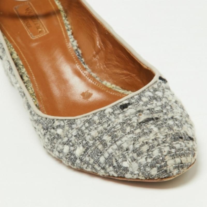 Aquazzura escarpins à talons blocs en tweed et cuir gris, taille 40 en vente 2
