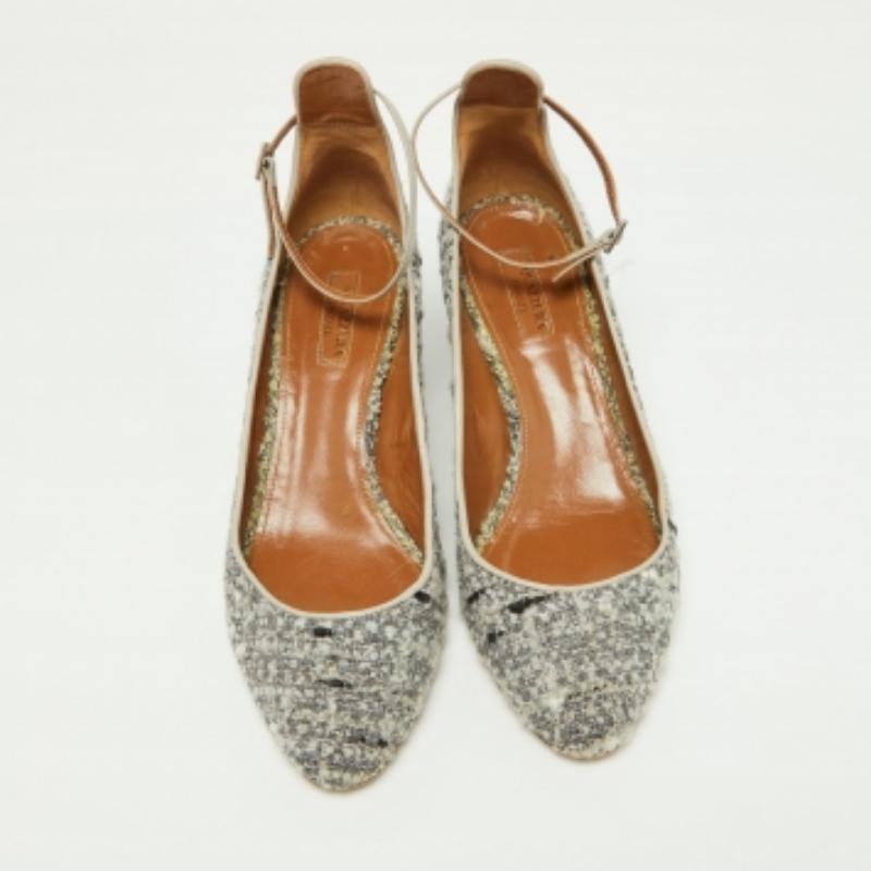 Aquazzura escarpins à talons blocs en tweed et cuir gris, taille 40 en vente 3
