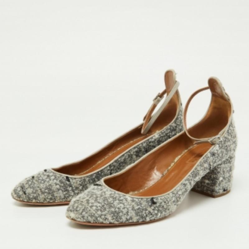 Aquazzura escarpins à talons blocs en tweed et cuir gris, taille 40 en vente 4