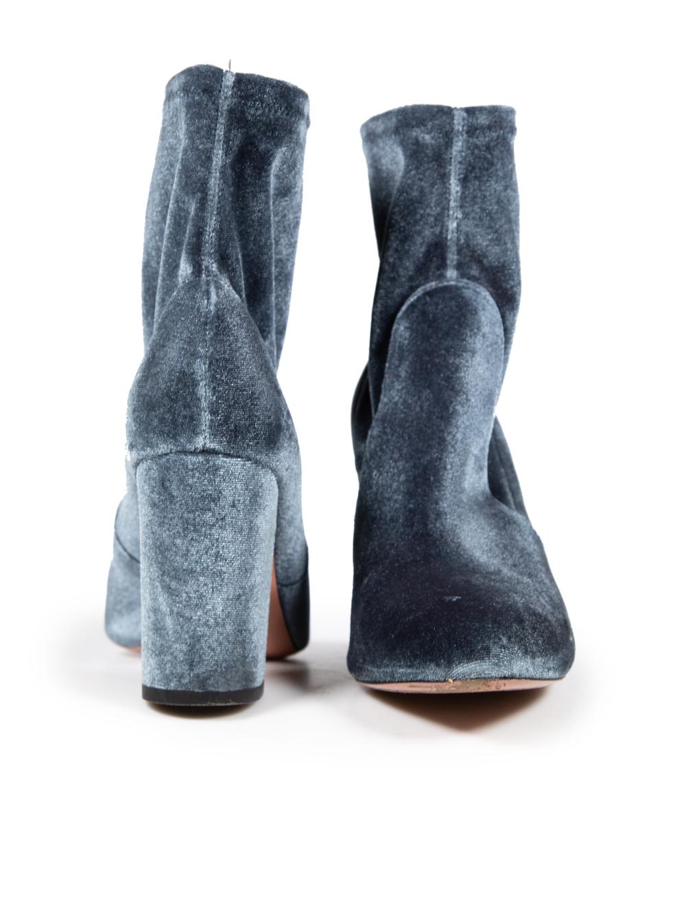 Gray Aquazzura Grey Velvet Ankle Boots Size IT 37 For Sale