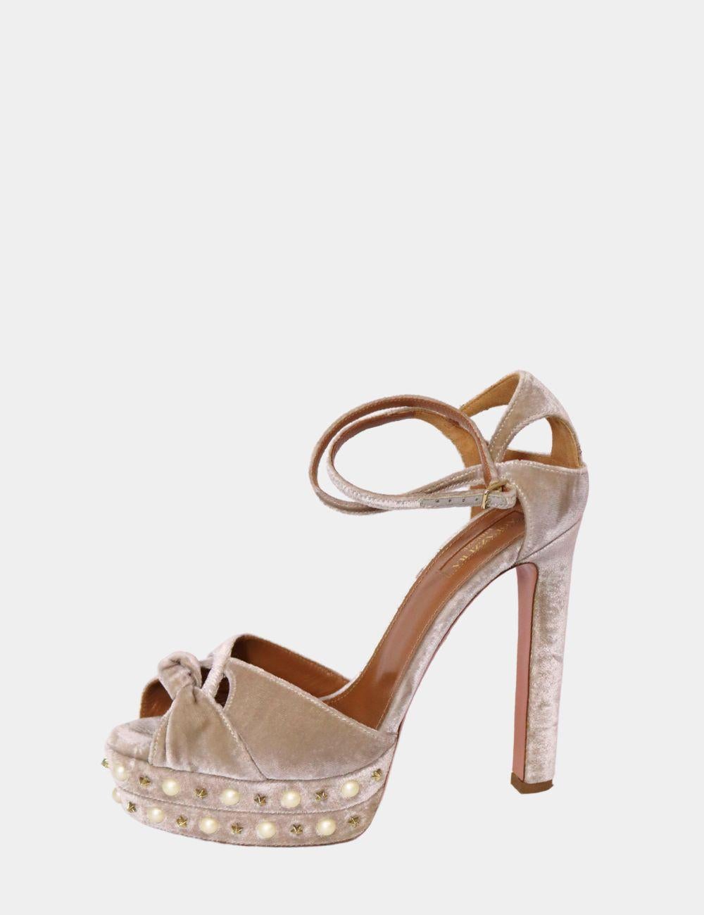 Brown Aquazzura Harlow Pearl Velvet Sandals EU 39.5 For Sale