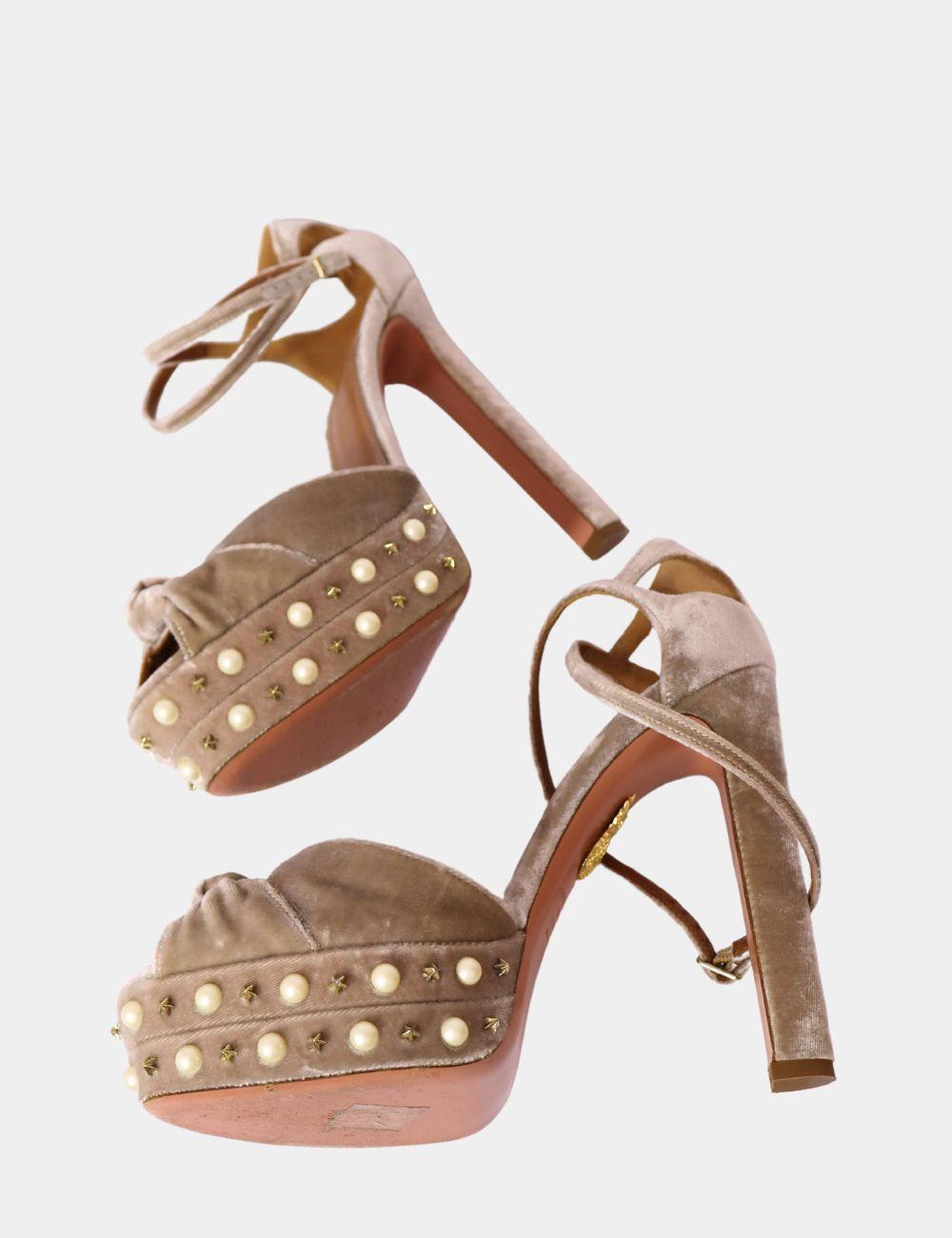 Women's Aquazzura Harlow Pearl Velvet Sandals EU 39.5 For Sale